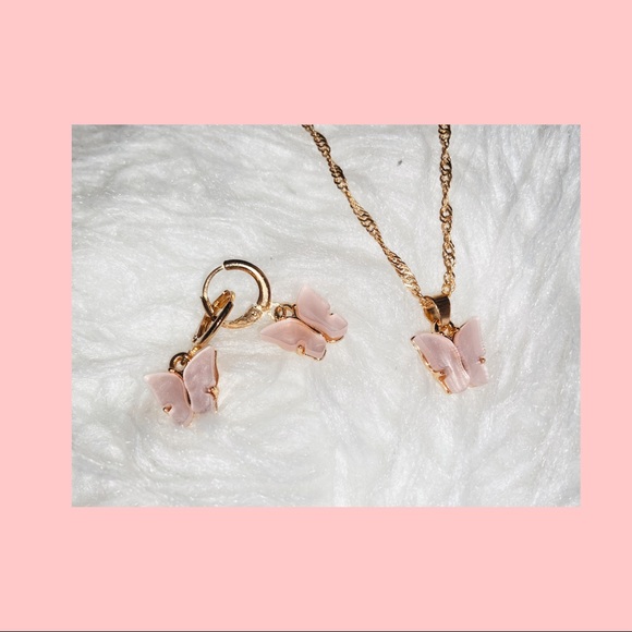 Jewelry - pink butterfly necklace and earring set